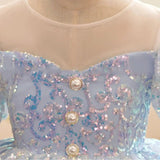 Iridescent Sequined Puff Sleeve Ball Gown with Pearl Details - CupcakePageantDress
