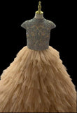 Glitzly Cap Sleeve Champagne Ball Gown for Little Child - CupcakePageantDress