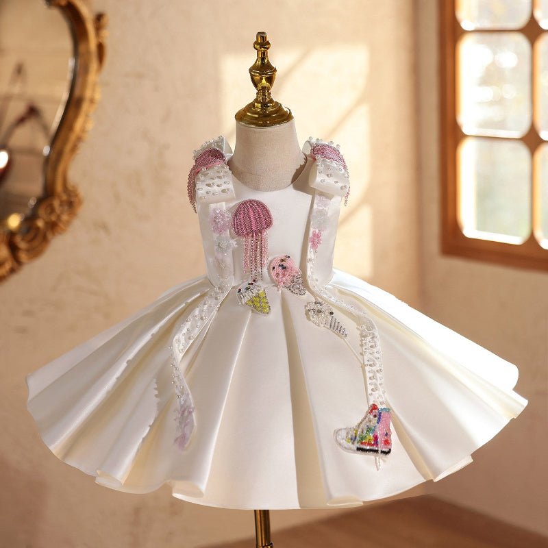 Luxury Baby Girl Ivory Satin Dress with Embellished - CupcakePageantDress