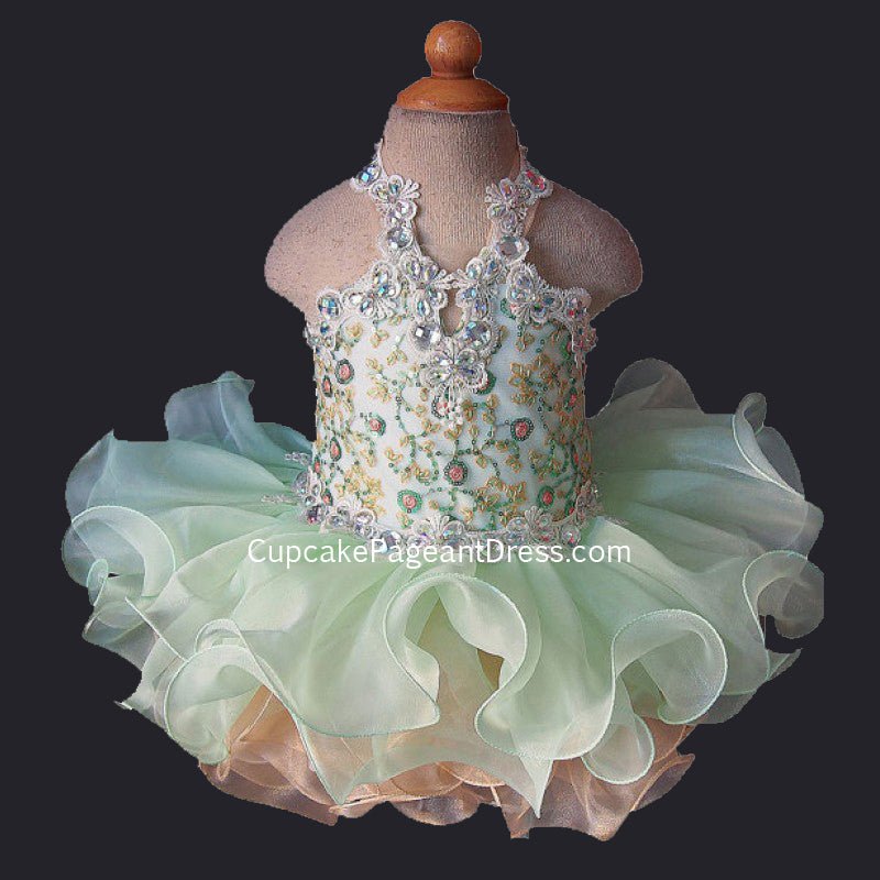 Halter Beaded Lace Little Princess/baby Girl/Baby Miss Cupcake Pageant Dress - CupcakePageantDress