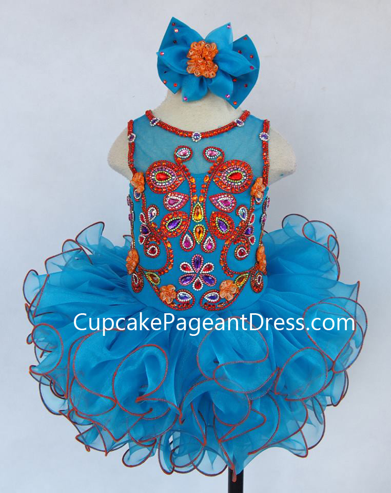 Elegant Beaded Bodice Toddler/Infant/Baby Girl Pageant Dress With Hair Bow - CupcakePageantDress