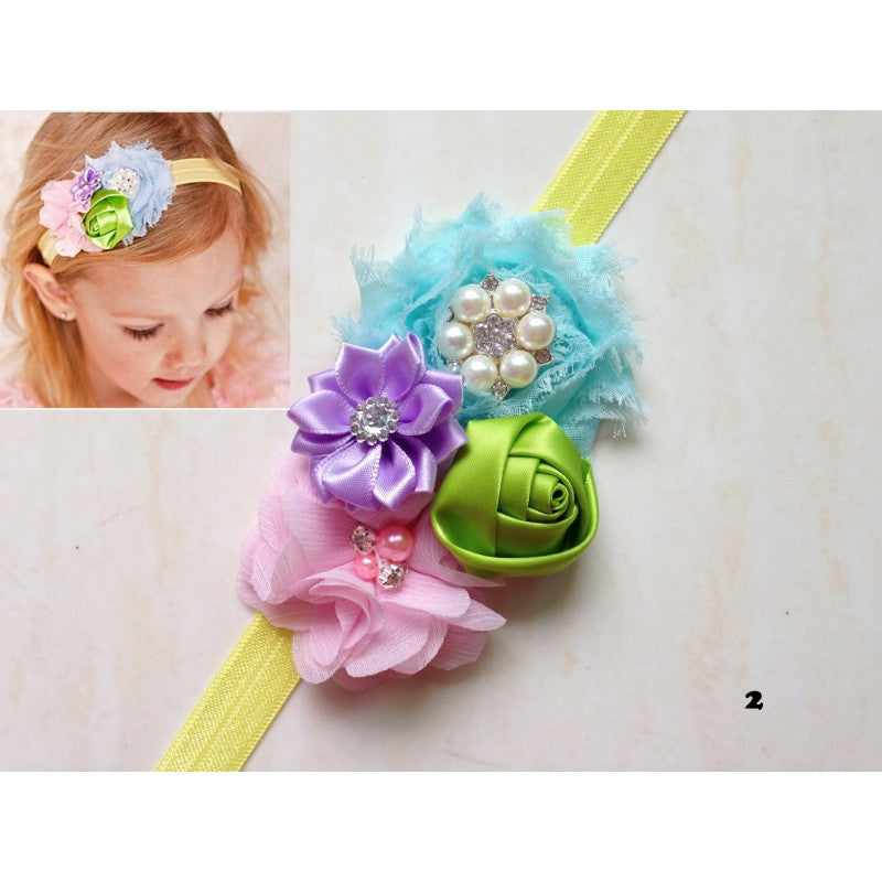 Girl Baby Kids Toddler Infant Flower Rhinestone multi color Headband Hair Accessories Band - CupcakePageantDress
