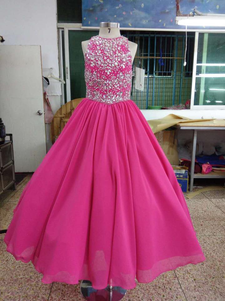 Halter Glass Beaded Bodice Little Girl Stunning Prom Dress - CupcakePageantDress