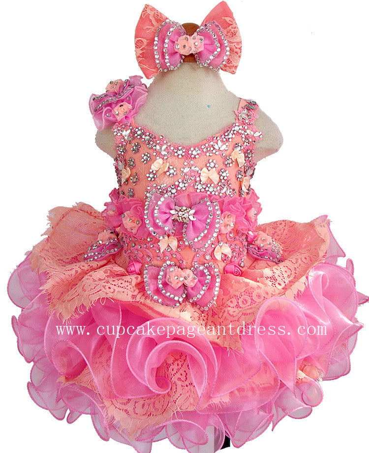 Glitz Beaded Bodice Lace Little Girls' Nationals Cupcake Pageant Dress - CupcakePageantDress