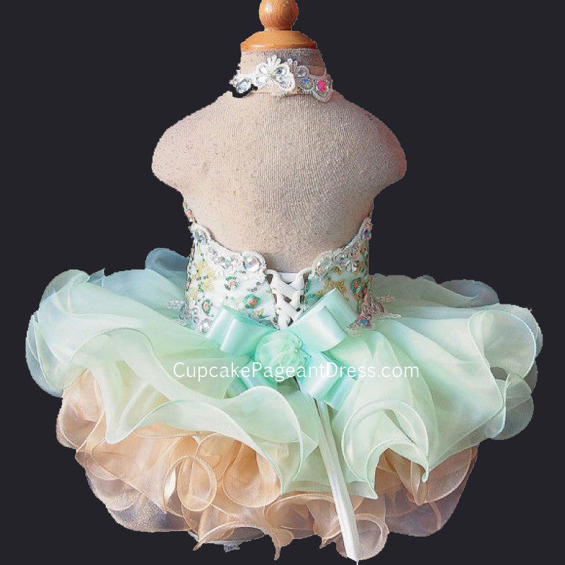 Halter Beaded Lace Little Princess/baby Girl/Baby Miss Cupcake Pageant Dress - CupcakePageantDress