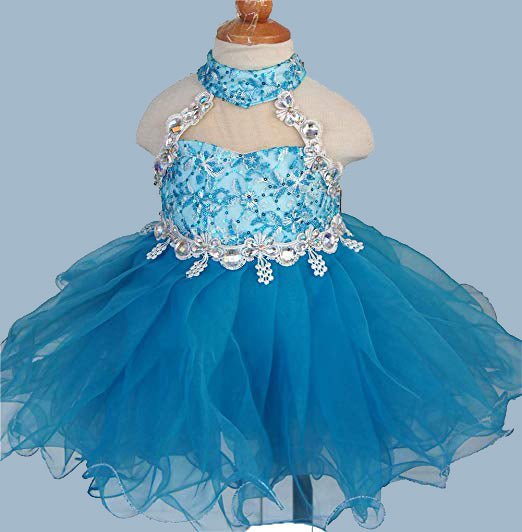 Halter Beaded Bodice Little Miss/Baby Miss Pageant Dress ,12 - 18 months Pageant Dress - CupcakePageantDress