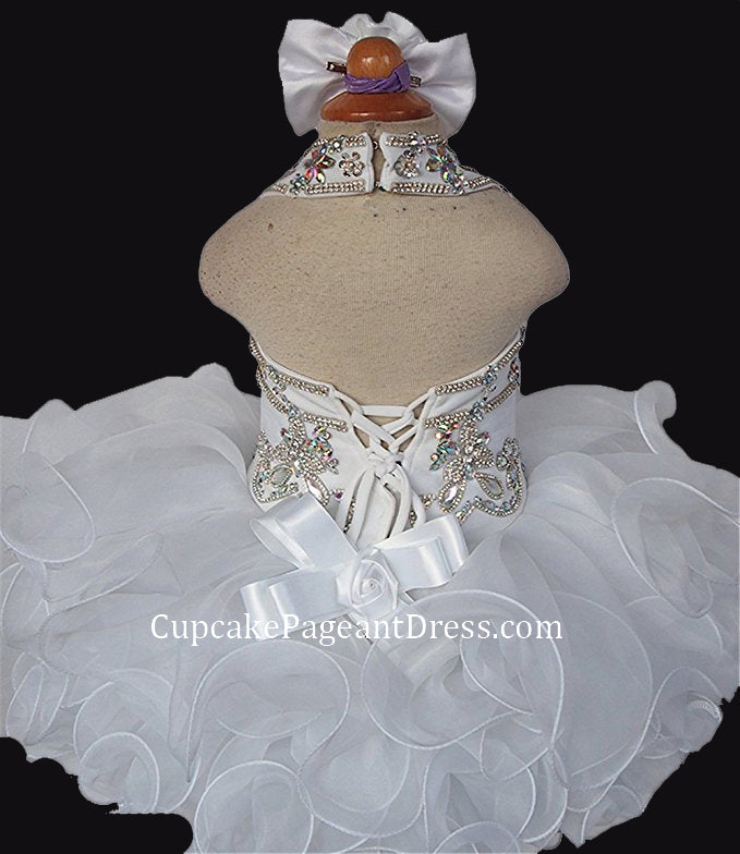 Glitz Beaded Bodice Little Girl/Infant/Baby Girl White Pageant Dress - CupcakePageantDress