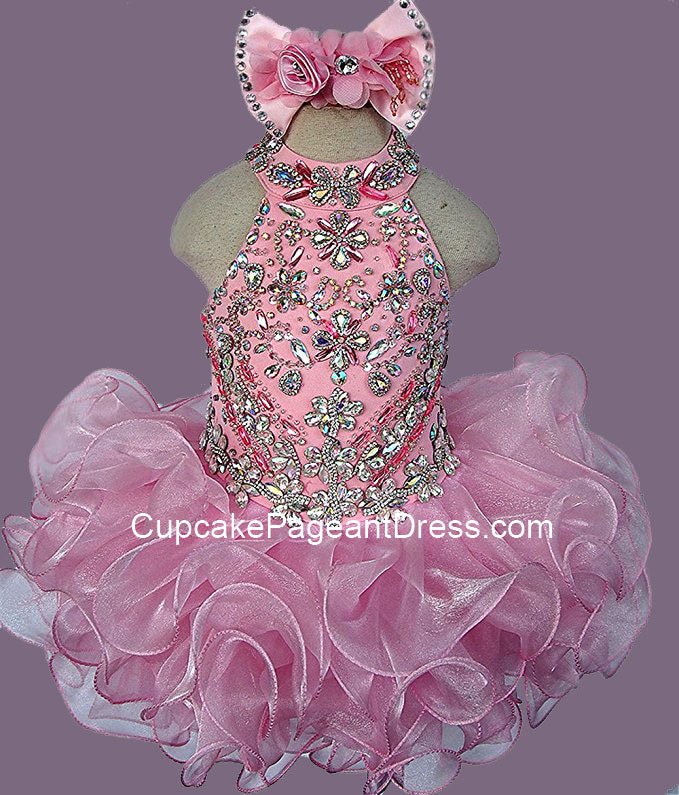 Halter Beaded Bodice Little Girls/Toddler/Infant/Kids Glitz Jennifer Wu Glitz Pageant Dress - CupcakePageantDress
