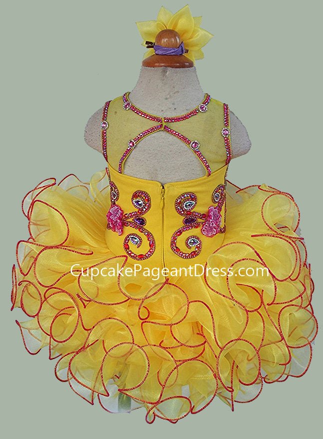 Little Princess Glitz Nations Yellow Cupcake Pageant Dress With Hair bow - CupcakePageantDress