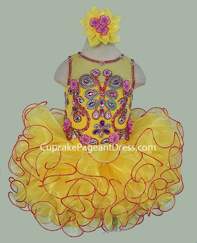 Little Princess Glitz Nations Yellow Cupcake Pageant Dress With Hair bow - CupcakePageantDress