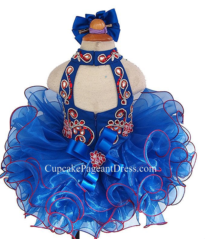 Halter Beaded Bodice Nations Infant/toddler/Little Girl/Baby Girl Glitz Pageant Dress with Hair Bow - CupcakePageantDress