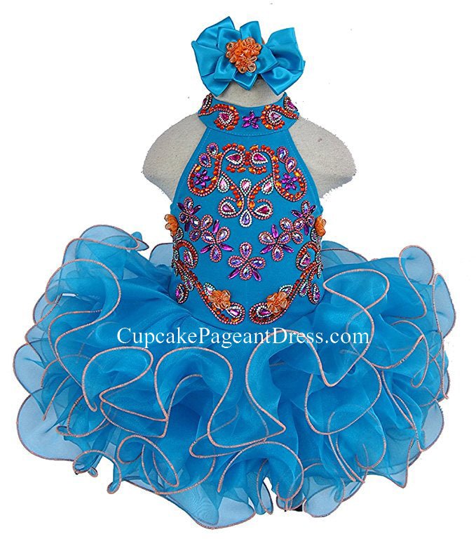 Halter Beaded Bodice Little Girls/Toddler/Kids/Baby Girls Cupcake Pageant Dress - CupcakePageantDress