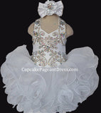Glitz Beaded Bodice Little Girl/Infant/Baby Girl White Pageant Dress - CupcakePageantDress