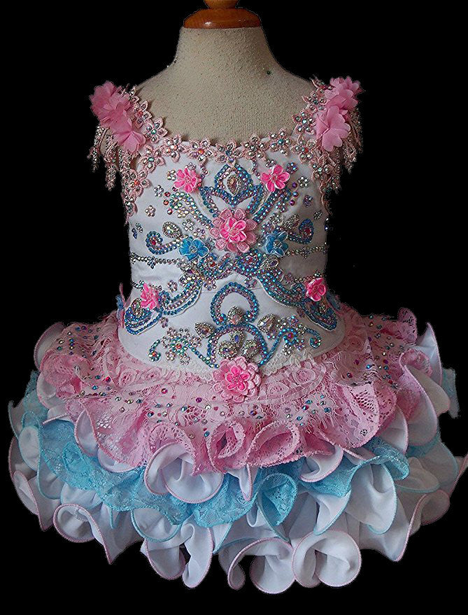 Glitz Beaded Bodice Little Princess Natural Cupcake Pageant Dress - CupcakePageantDress
