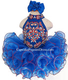 Halter Beaded Bodice Nations Infant/toddler/Little Girl/Baby Girl Glitz Pageant Dress with Hair Bow - CupcakePageantDress