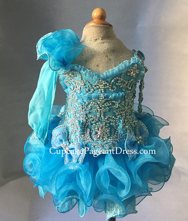 One Shoulder Little Girl/Child/Baby/Infant/Toddler Glitz Pageant Dress 1--6 T - CupcakePageantDress
