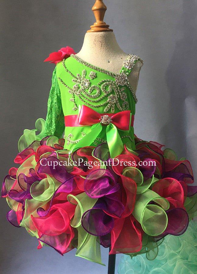 Multi Color Little Girls/Infant/Toddler/Child One Shoulder Lace Pageant Dress - CupcakePageantDress