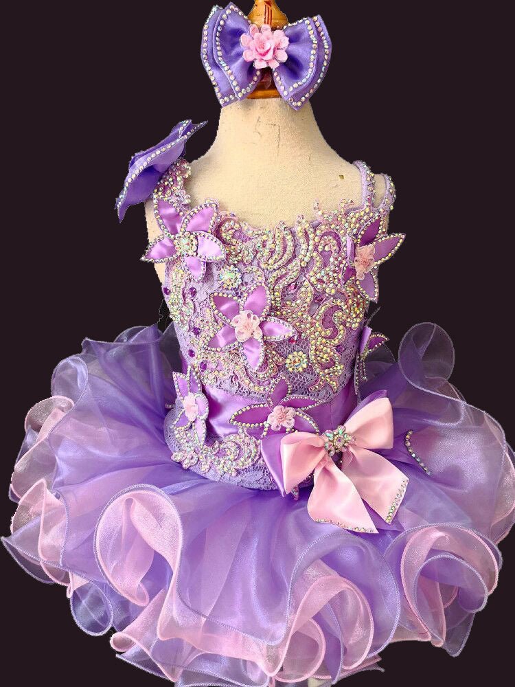 purple glitz pageant dress (#1124) Straps flat glitz national pageant dress. (purple, pink, teal) / 3 ~ 4 weeks production (*Without necklace)