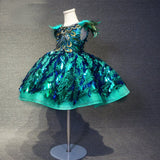Toddler/Infant/Baby Girl Peacock Green Baby Doll Glitz Pageant Dress - CupcakePageantDress
