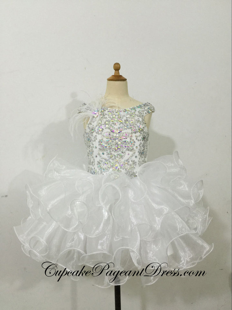 Glitz Feather AB Beaded Bodice Little Girls Cupcake Pageant Dress - CupcakePageantDress