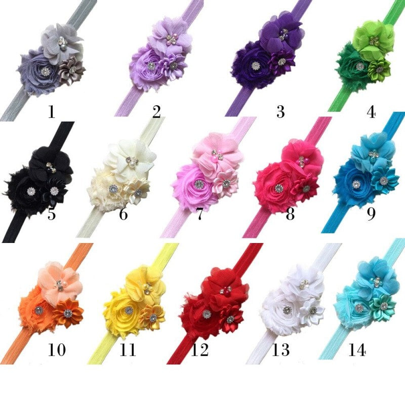 15 color available Girl Baby Kids Toddler Infant Flower Rhinestone Headband Hair Accessories Band - CupcakePageantDress