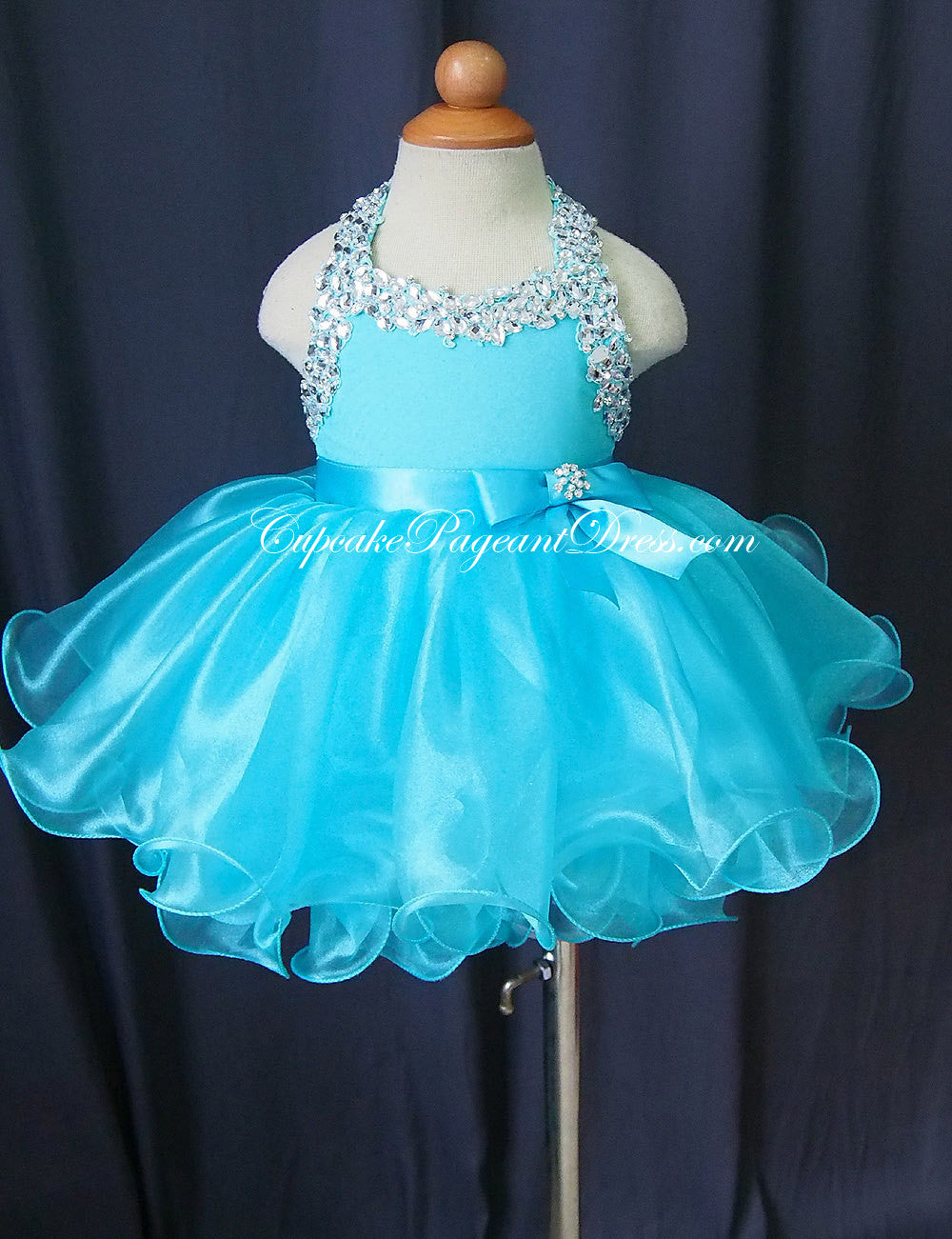 Halter Glass Beaded Bodice Infant/toddler/baby/children/kids glitz Girl's Pageant Dress - CupcakePageantDress