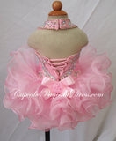 Halter Beaded Pink Little Girls/Newborn/Infant/Child Pageant Dress - CupcakePageantDress