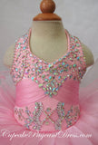 Halter Beaded Pink Little Girls/Newborn/Infant/Child Pageant Dress - CupcakePageantDress