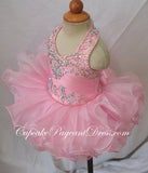 Halter Beaded Pink Little Girls/Newborn/Infant/Child Pageant Dress - CupcakePageantDress