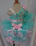 One Shoulder Stone Lace Little Girls/Baby/Toddler/New Born/Kids Pageant Dress - CupcakePageantDress