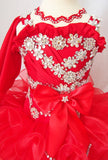 One Shoulder Glitz Beaded Little Girl Red Pageant Dress,Child Pageant Dress,Toddler pageant - CupcakePageantDress