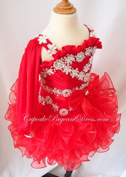 One Shoulder Glitz Beaded Little Girl Red Pageant Dress,Child Pageant ...