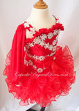 One Shoulder Glitz Beaded Little Girl Red Pageant Dress,Child Pageant Dress,Toddler pageant - CupcakePageantDress