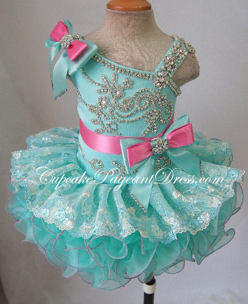 Glitz Crystal Beaded Bodice Lace Little Girls Pageant Dress - CupcakePageantDress