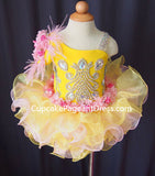 One Shoulder Bling Bling Feather Infant/Baby/Newborn/Little Girls Cupcake Pageant Dress - CupcakePageantDress
